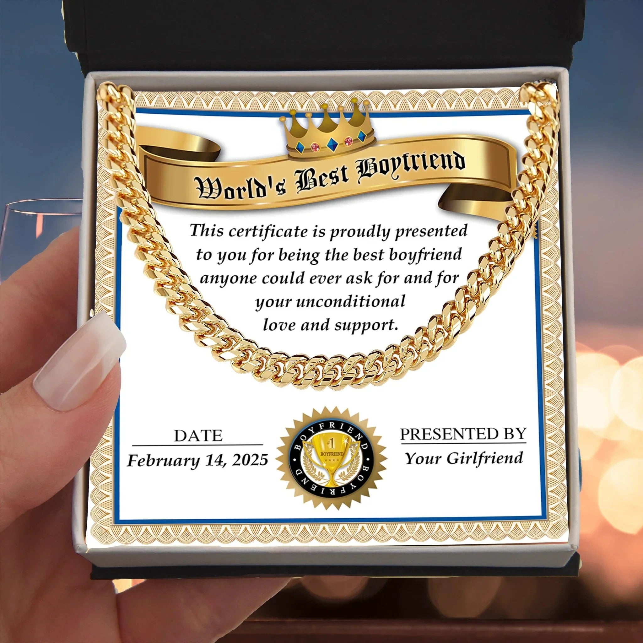 Romantic Gift for Boyfriend – Cuban Link Chain & Love Certificate Keepsake