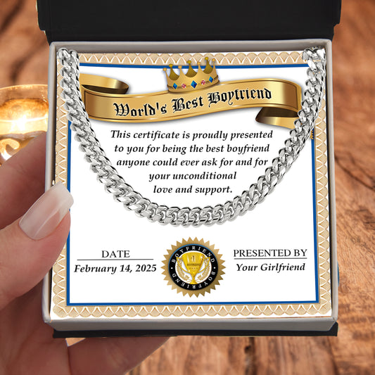 Romantic Gift for Boyfriend – Cuban Link Chain & Love Certificate Keepsake