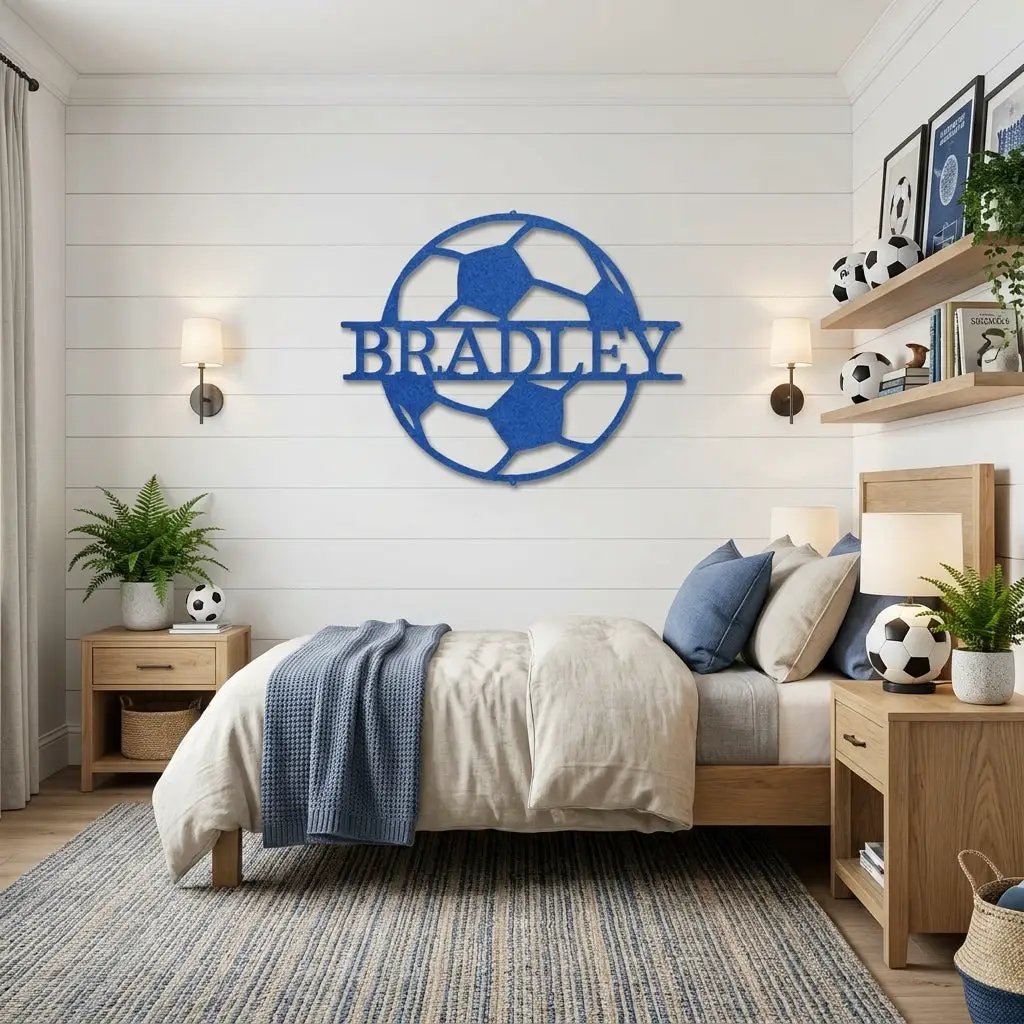 Personalized Soccer Ball Metal Wall Art – Custom Name Soccer Sign – Sports Decor for Kids Room, Soccer Player Gift, Indoor Outdoor Steel Sign