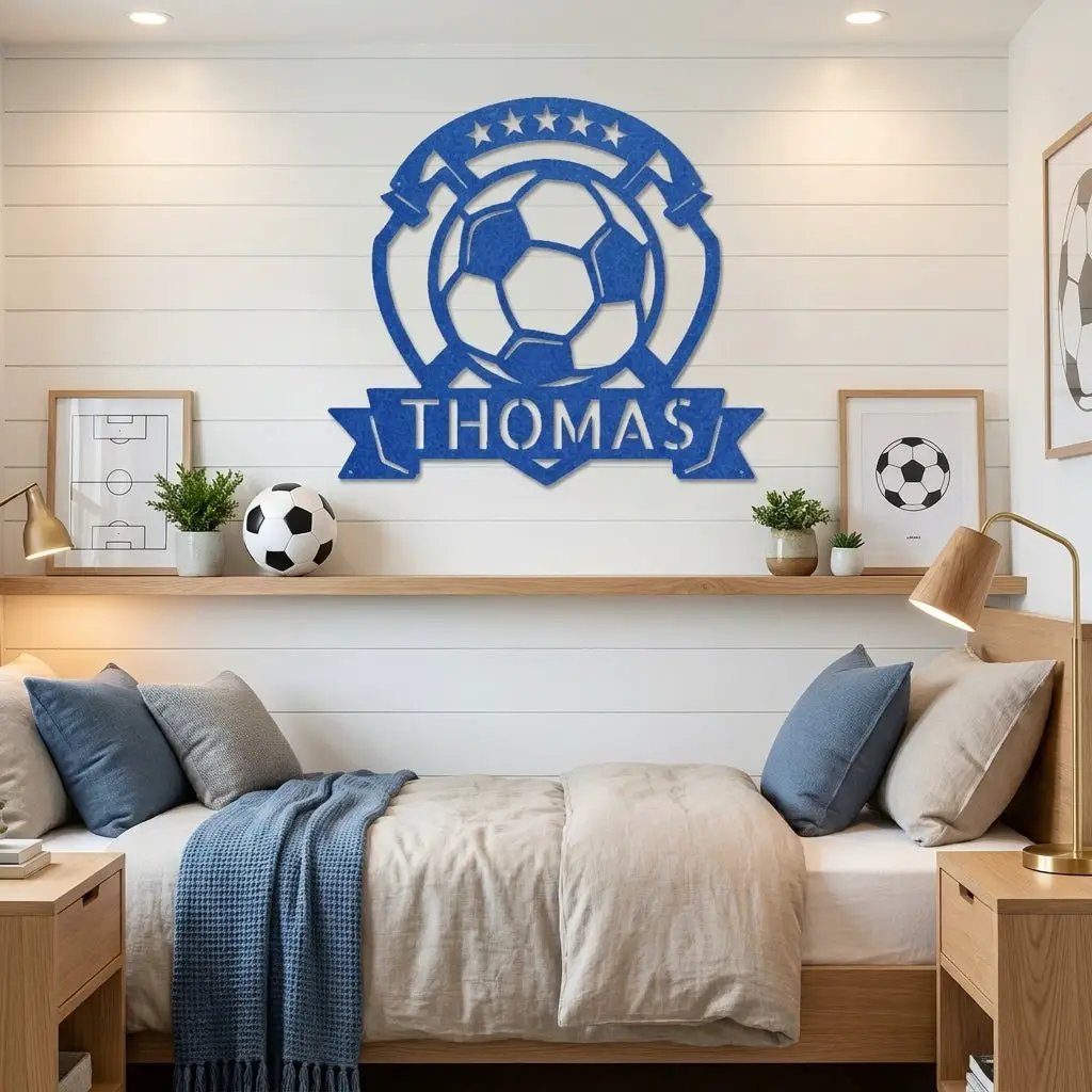 Custom Name Soccer Sign – Sports Decor for Boys Room, Soccer Player Gift, Indoor Outdoor Steel Sign