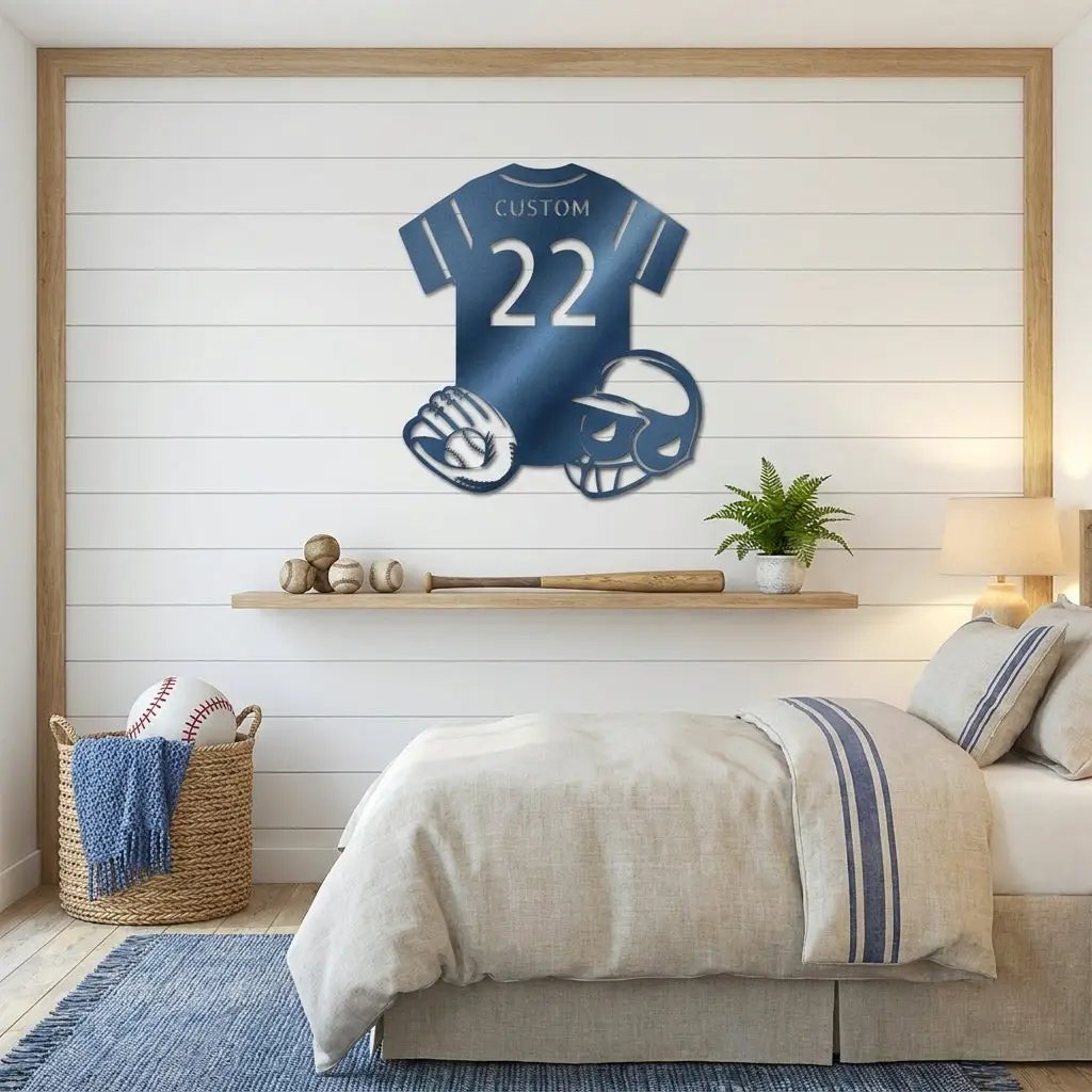 Baseball Gear Custom Name and Jersey Number Metal Wall Sign