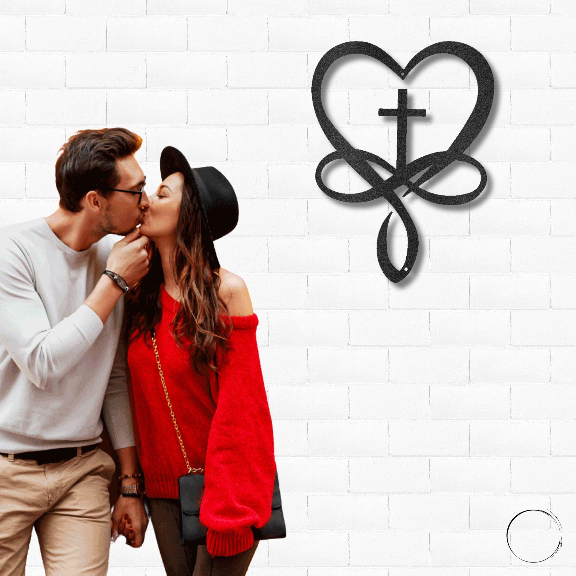 Love Infinity Heart and Cross Metal Art Wall Sign - Mallard Moon Gift Shop