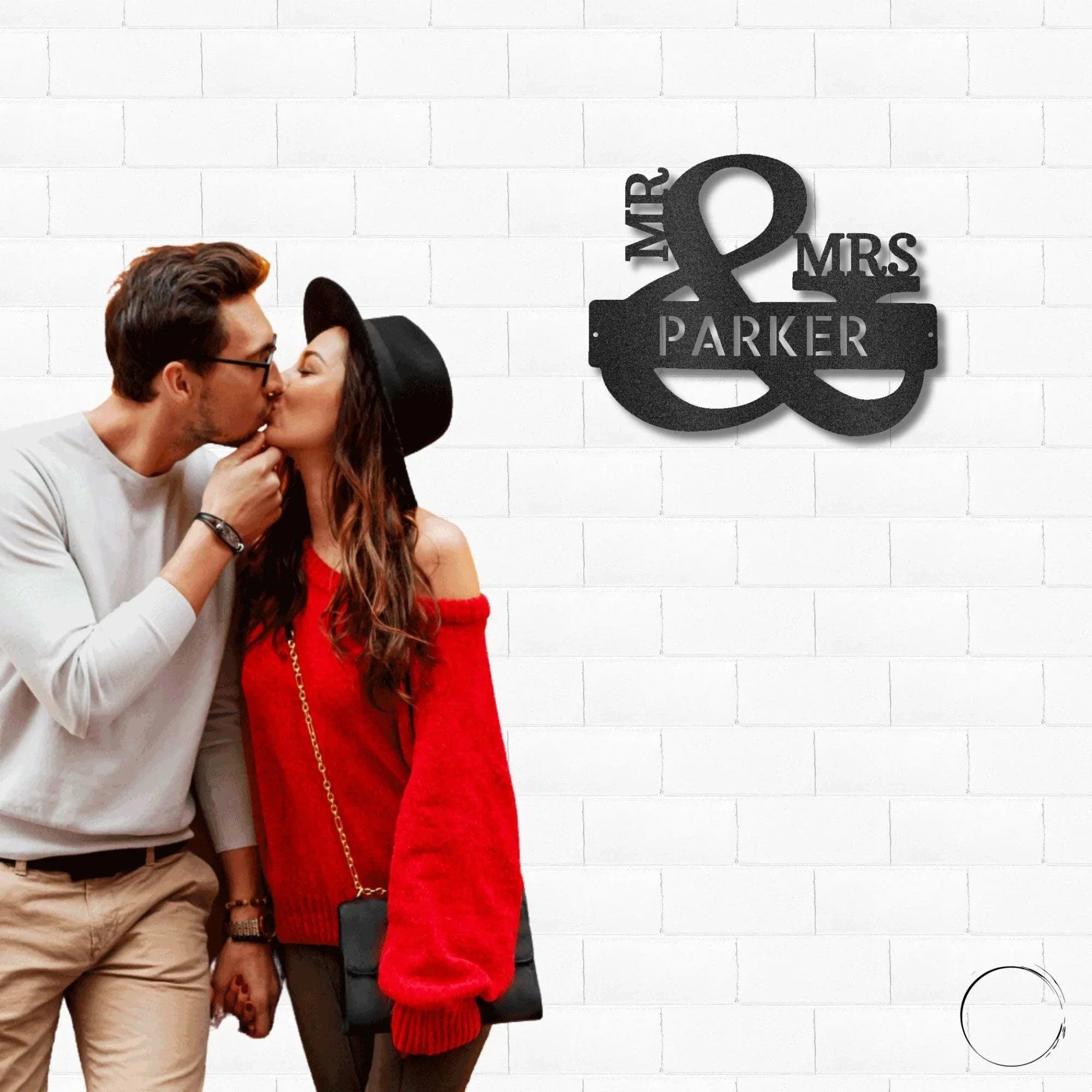 Couples Mr. and Mrs. Custom Name Monogram Indoor Outdoor Steel Wall Sign