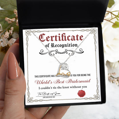 Bridesmaid Gift - Certificate Of Recognition Love Dancing Heart Pendant Necklace - Mallard Moon Gift Shop