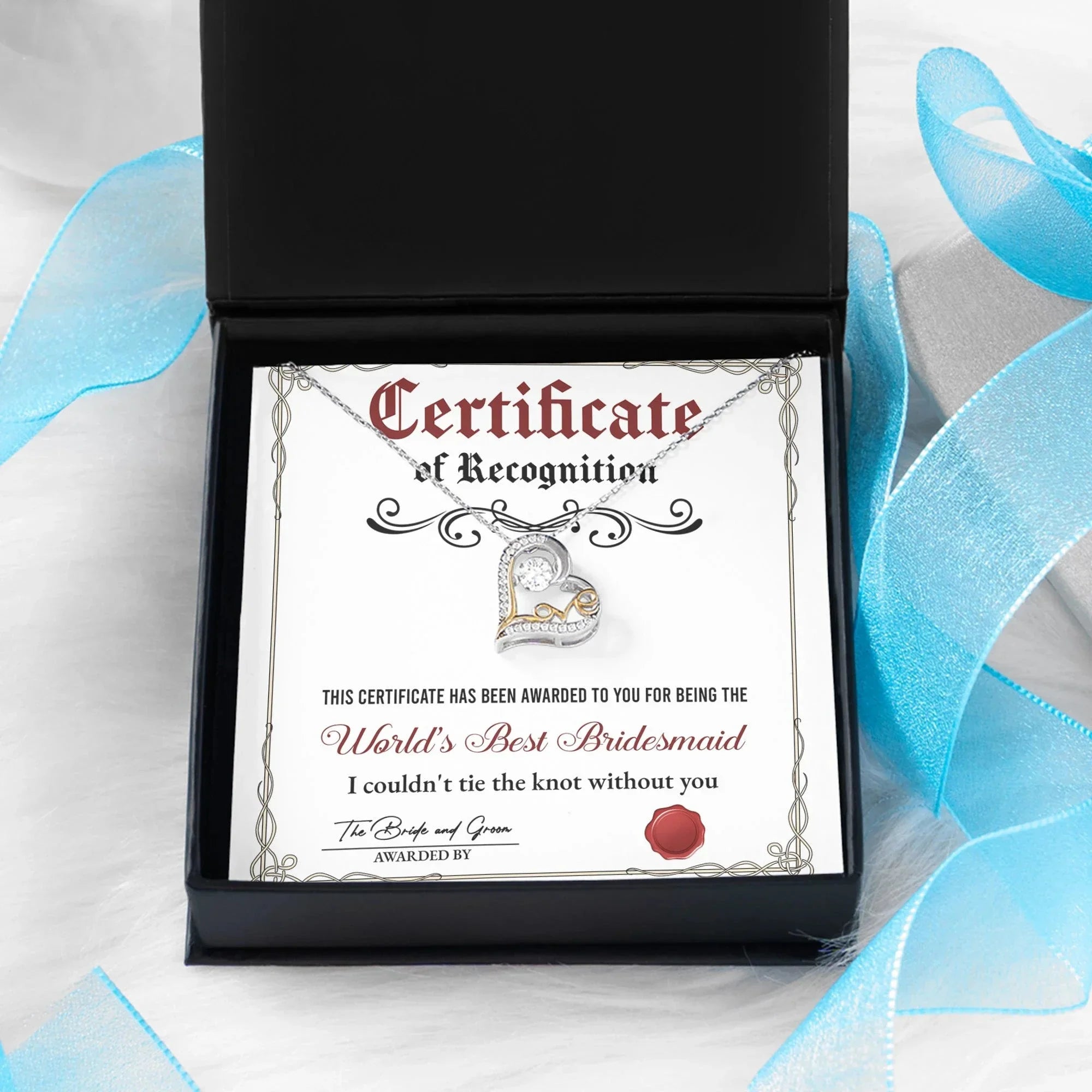 Bridesmaid Gift - Certificate Of Recognition Love Dancing Heart Pendant Necklace