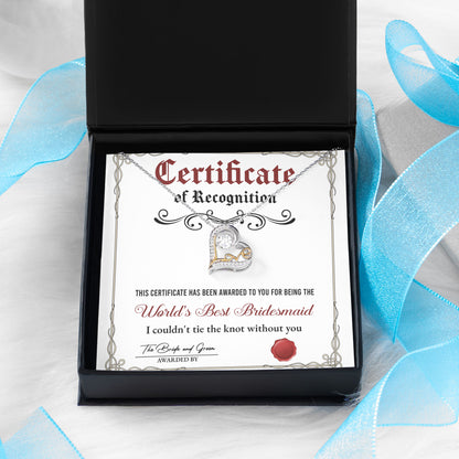 Bridesmaid Gift - Certificate Of Recognition Love Dancing Heart Pendant Necklace - Mallard Moon Gift Shop