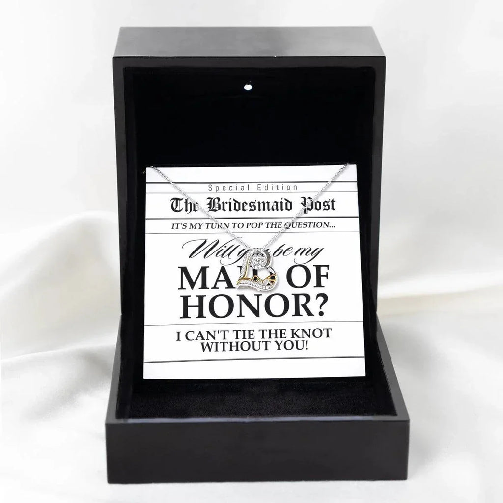 Maid of Honor Wedding Proposal Invitation Will You Be My Maid of Honor Help Me Tie The Knot Love Dancing Heart Pendant Necklace