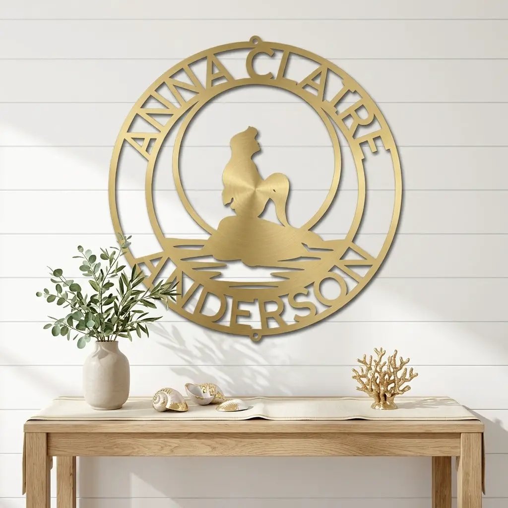 Personalized Mermaid Metal Wall Art Sign – Custom Name Steel Wall Decor for Girls Room – Ocean Themed Nursery and Bedroom Decor