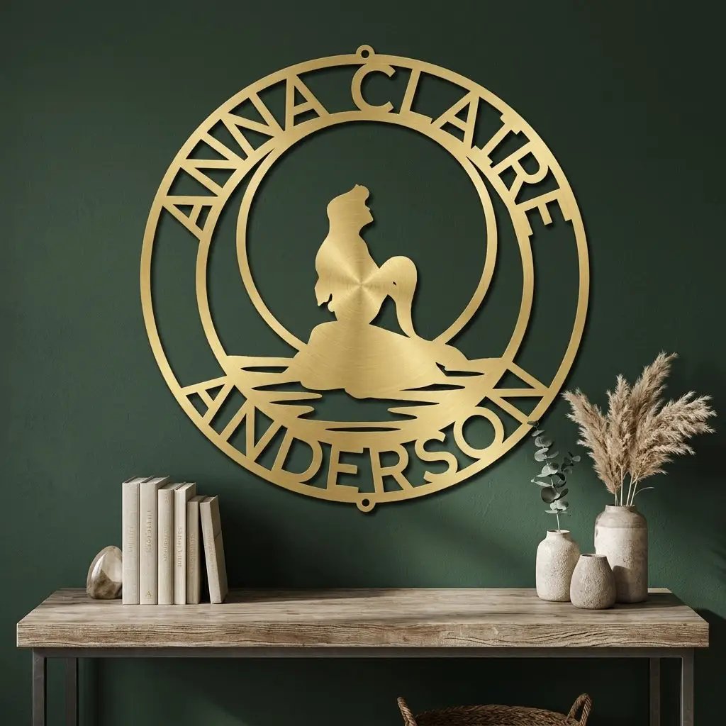 Personalized Mermaid Metal Wall Art Sign – Custom Name Steel Wall Decor for Girls Room – Ocean Themed Nursery and Bedroom Decor