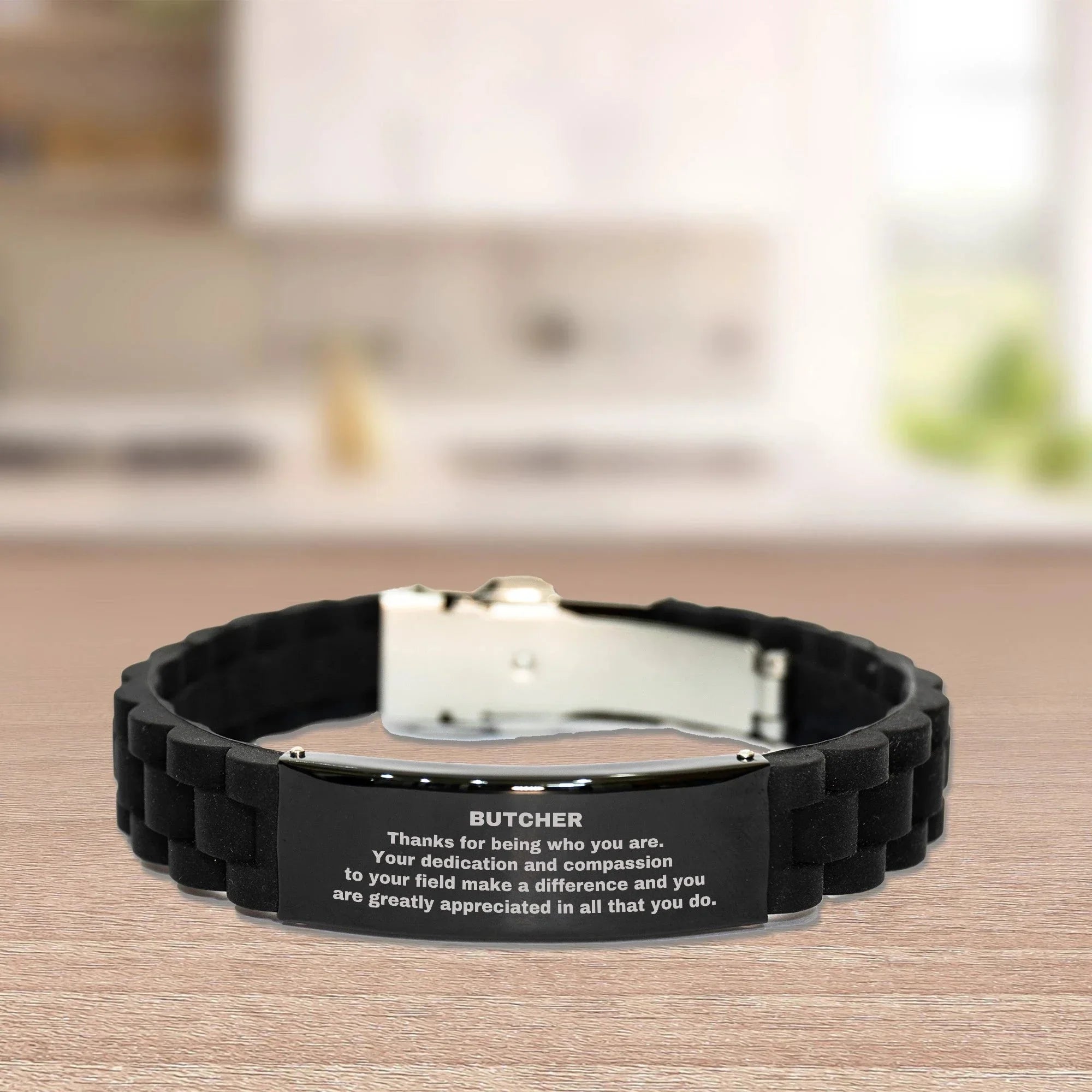 Butcher Black Glidelock Clasp Engraved Bracelet - Thanks for being who you are - Birthday Christmas Jewelry Gifts Coworkers Colleague Boss