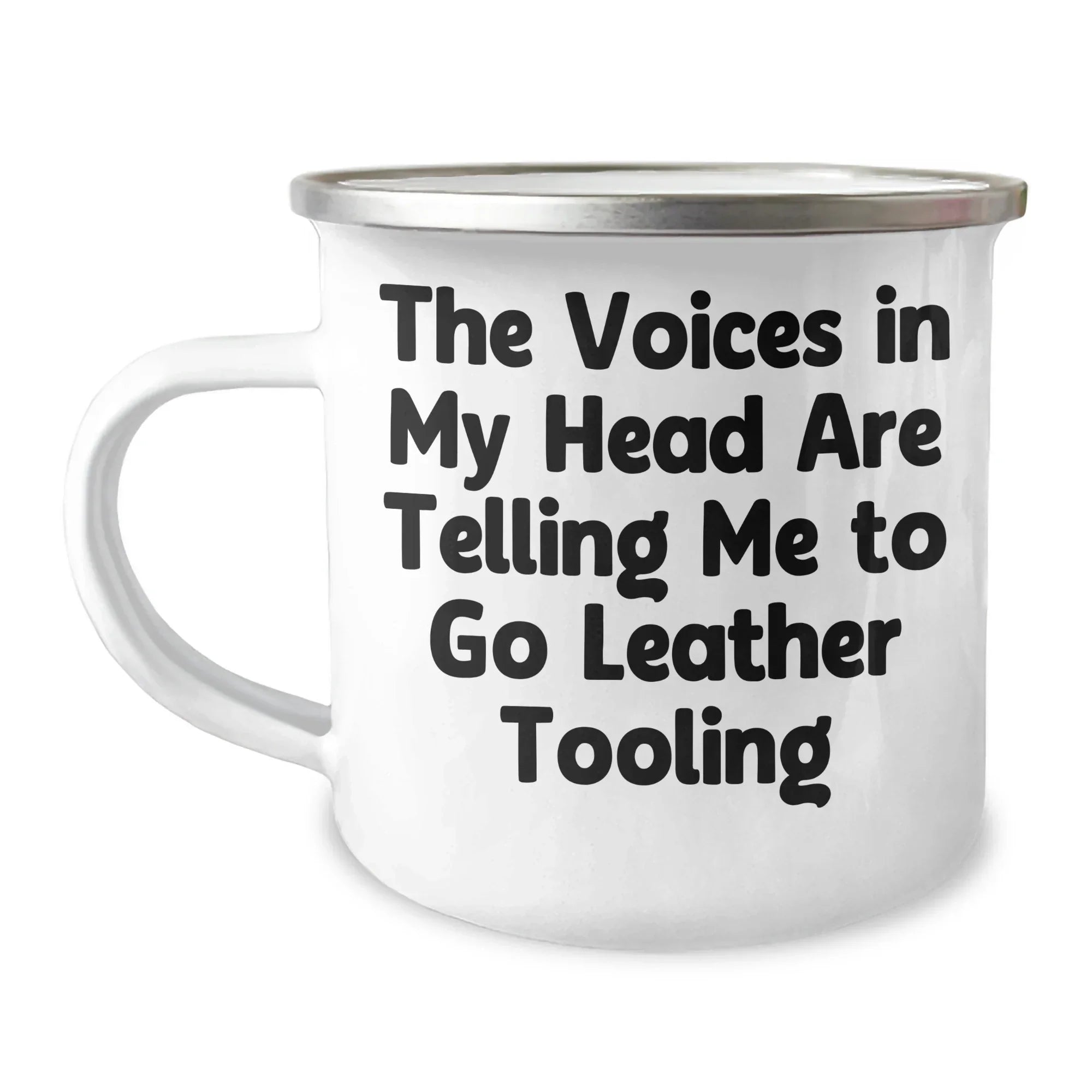 Funny Leather Tooling Gifts for Men - 'The Voices In My Head Are Telling Me To Go Leather Tooling' Camping Mug, Father's Day Unique Gifts from Family