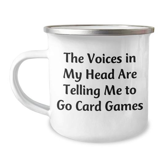 Funny Card Games Gifts from Friends for Dad on Father's Day - The Voices In My Head Are Telling Me To Go Card Games, Camping Mug - Image 1