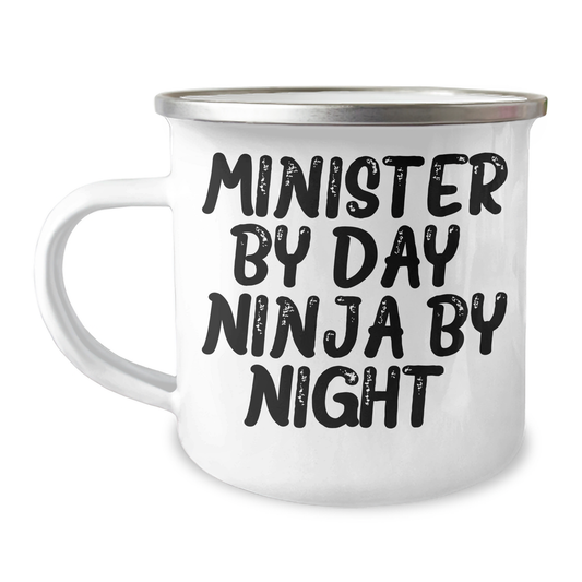 Minister's Unique Gifts from Friends, Funny Camping Mug for Mother's Day, 'Minister By Day. Ninja By Night.' - Image 1