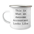 Commemorate Awesome Accountants with This Funny Camping Mug, Gifts from Family for Father's Day, 12 oz Stainless Steel with Enamel Finish, Quote: 'This Is What An Awesome Accountant Looks Like'