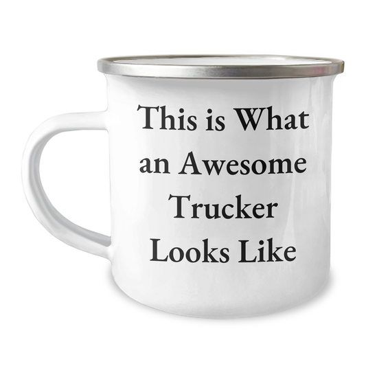 Funny Trucker Gifts from Men for Awesome Trucker on Father's Day - This Is What An Awesome Trucker Looks Like Camping Mug, 12 oz Stainless Steel - Image 1