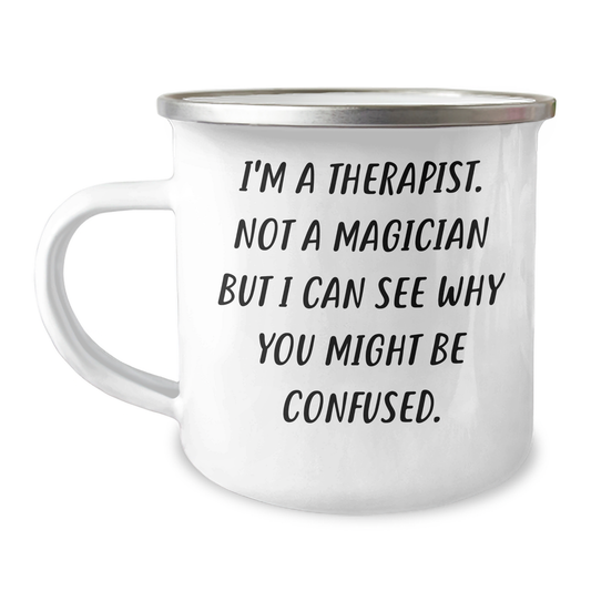 Funny Therapist Gifts: Gifts from Men, Gifts for a Therapist, Enamel Camping Mug, Father's Day Unique Gifts - Image 1