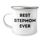 Funny Stepmom Gifts from Men to Best Stepmom Ever for Father's Day Unique Camping Mug, 12 oz Stainless Steel with Enamel Finish