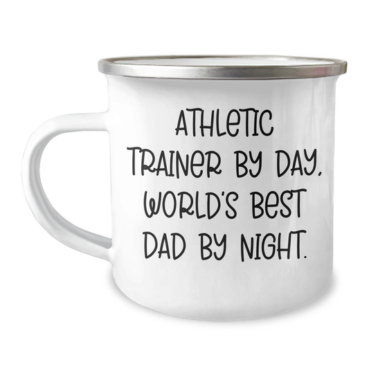 Funny Athletic Trainer Gifts from Dad, Unique Camping Mug for Graduation 'Athletic Trainer By Day, World's Best Dad By Night.' - Image 1