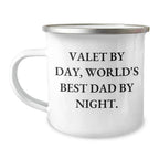 Valet By Day, World's Best Dad By Night Gifts from Men to Valet, Camping Mug for Father's Day