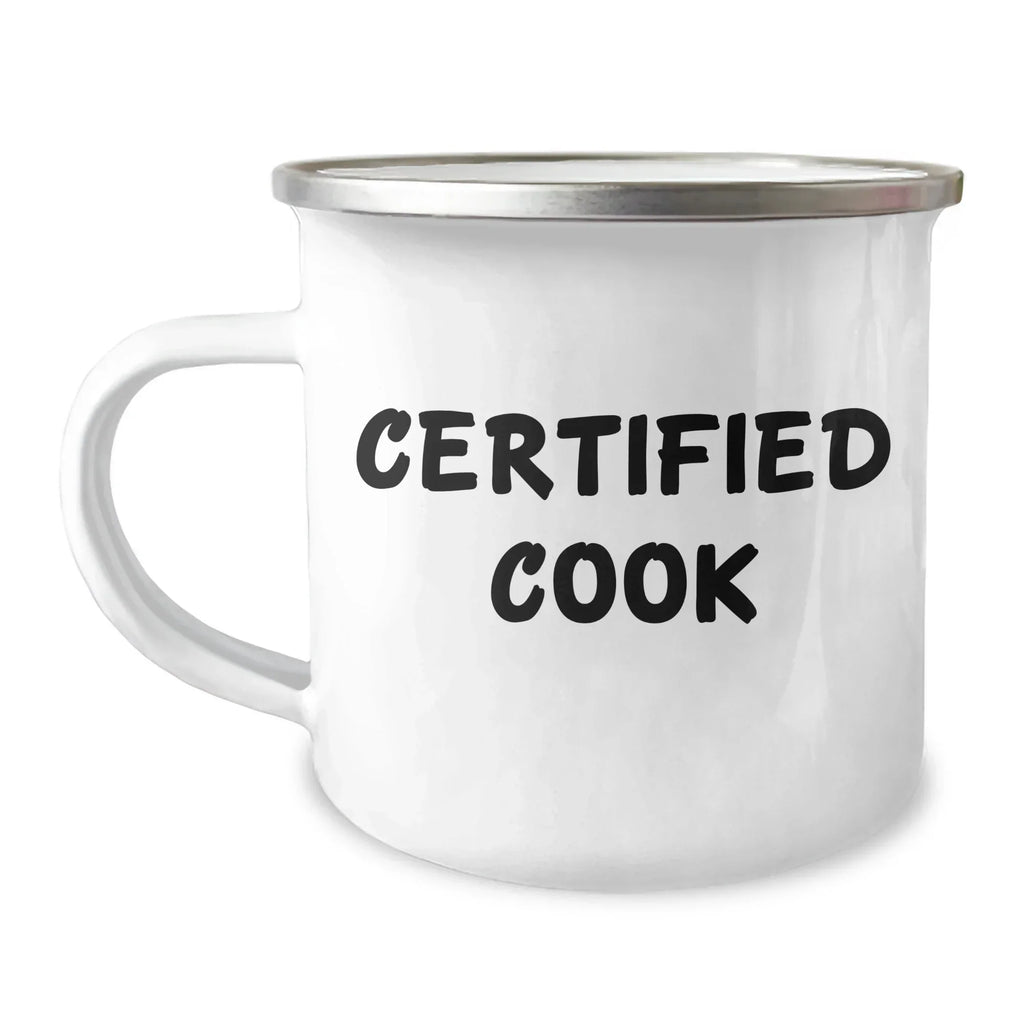 Cooking with Love, Funny Quote, 12 oz Camping Mug for Cooks, Gifts from Friends to Family, Father's Day Unique Gifts