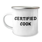 Cooking with Love, Funny Quote, 12 oz Camping Mug for Cooks, Gifts from Friends to Family, Father's Day Unique Gifts