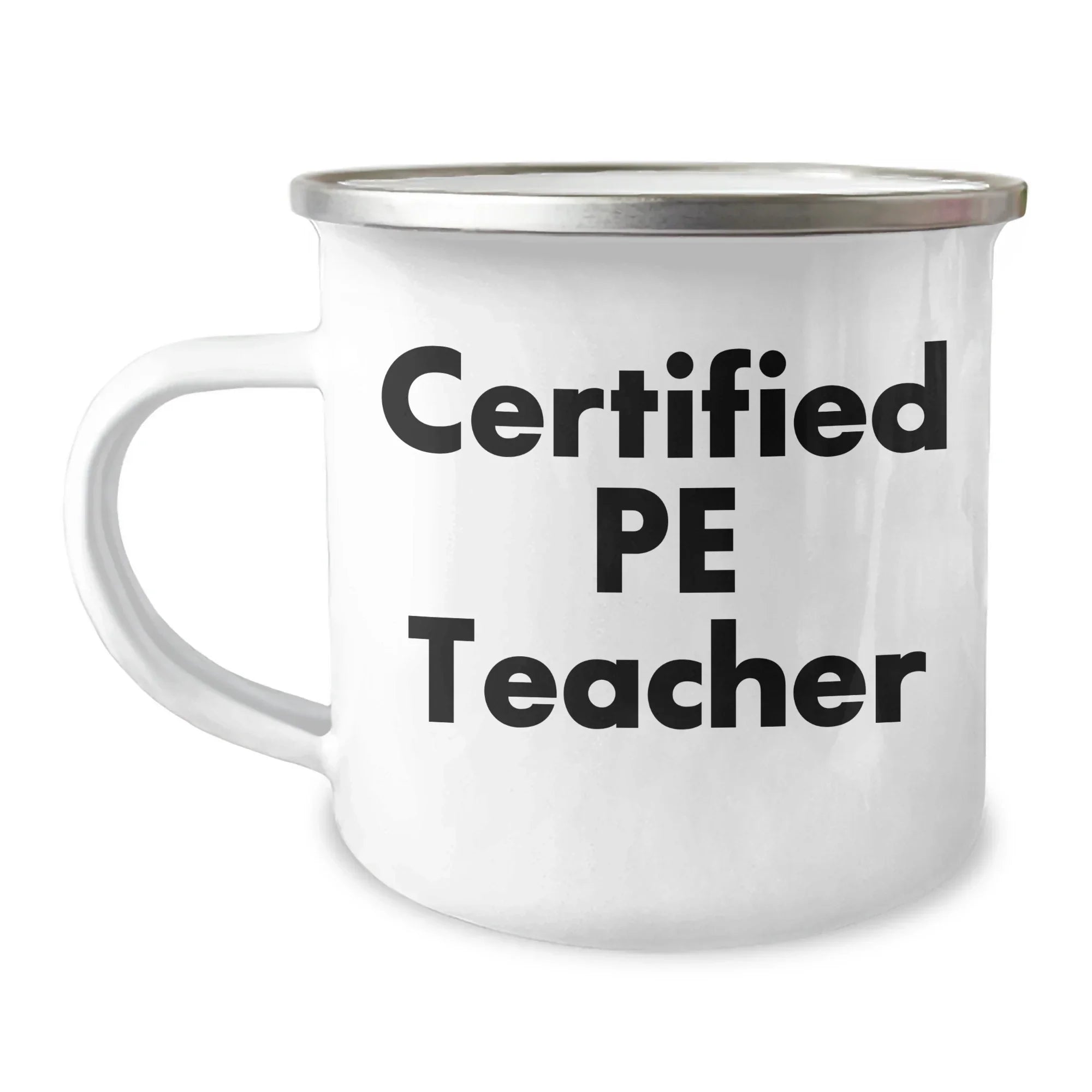 Funny PE Teacher Gifts from Friends for Father's Day Unique Camping Mug, Gifts for PE Teacher, Enamel Finish, 12 oz Stainless Steel