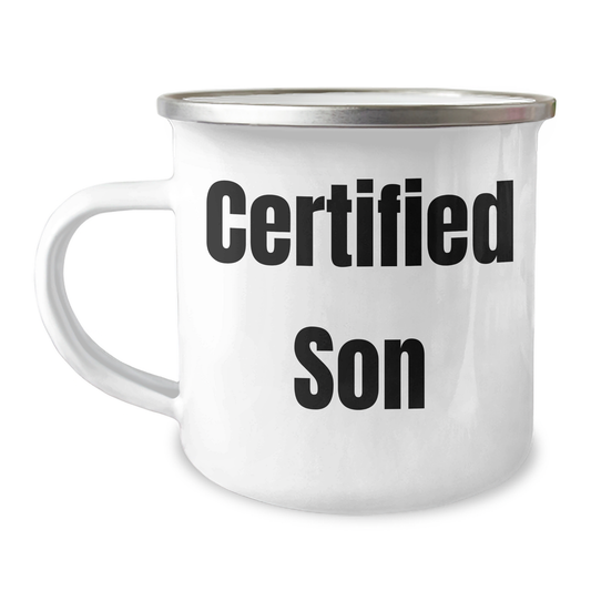 Funny Son Gifts, Camping Mug for Dad's Special Day, 'Certified Son' Quote, 12 oz Stainless Steel with Enamel Finish, Gifts from Family for Son - Image 1