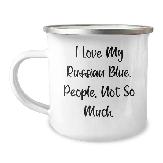 Funny Russian Blue Cat Lover Gifts from Friends for Dad's Camping Mug, 'I Love My Russian Blue', Father's Day Unique Gifts - Image 1