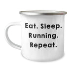 Funny Running Quotes Gifts for Men from Father's Day Unique Running Camping Mugs, Eat. Sleep. Running. Repeat. - 12 oz Stainless Steel with Enamel Finish