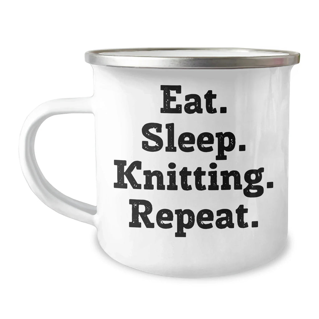 Funny Knitting Gifts: Eat. Sleep. Knitting. Repeat. Camping Mug for Father's Day - Gifts from Men, Unique Gifts for Knitting Enthusiasts