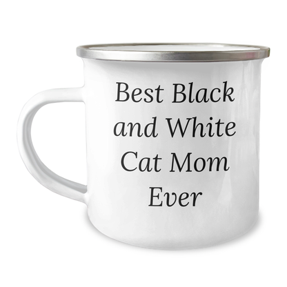 Funny Black and White Cat Mom Gifts from Mom to Dad on Father's Day - Unique Camping Mug for Men - Image 1