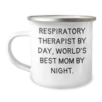 Funny Respiratory Therapist Gifts for Him By Day, World's Best Dad By Night - 12 oz Stainless Steel Camping Mug, Father's Day Unique Gifts from Family