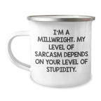 Funny Millwright Gifts for Mother's Day - 'I'm A Millwright, My Level Of Sarcasm...' Camping Mug, Gifts from Men to Women