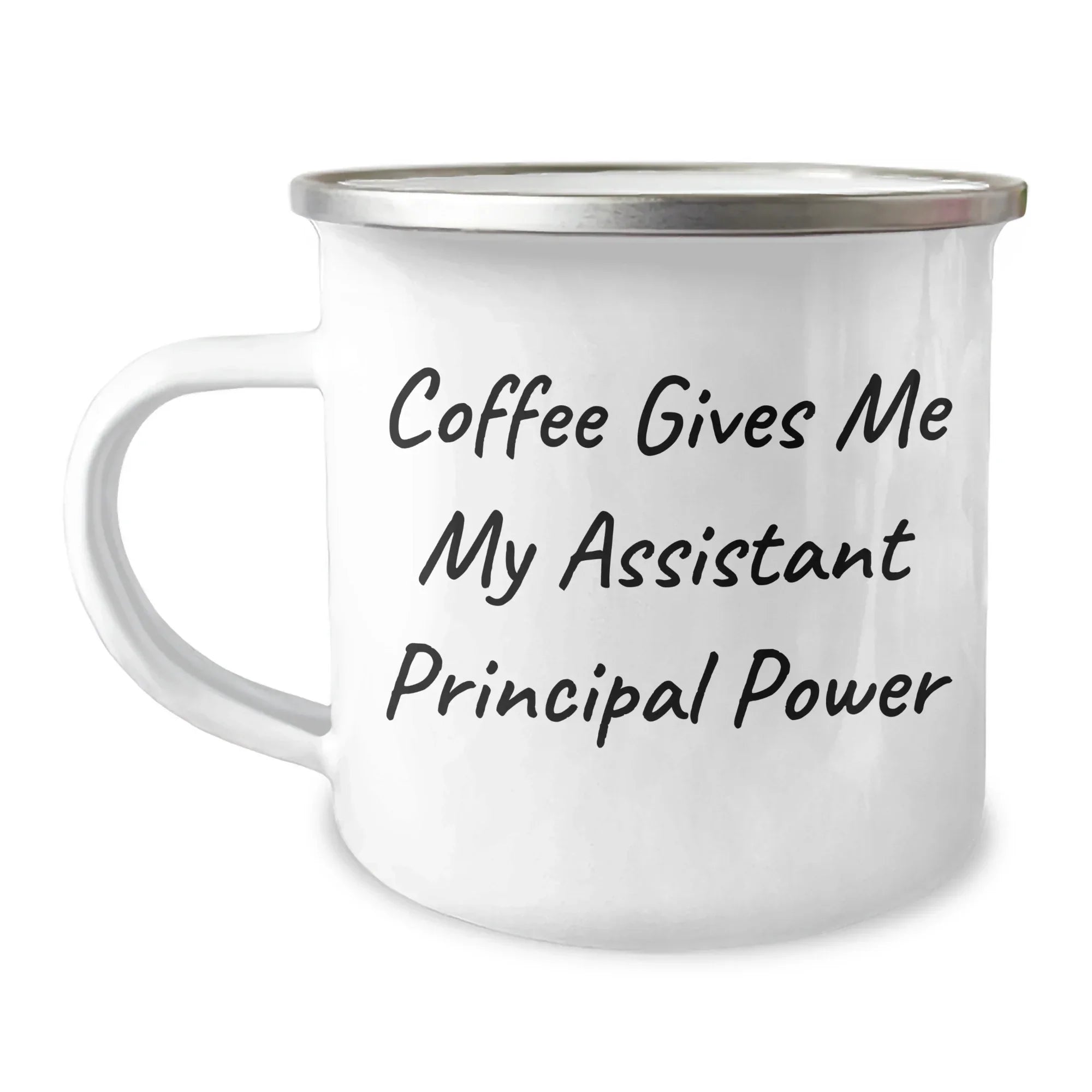 Funny Assistant Principal Gifts from Friends for Graduation, 'Coffee Gives Me My Assistant Principal Power' Camping Mug, 12 oz Stainless Steel with Enamel Finish