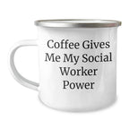 Funny Social Worker Gifts from Friends for Graduation - Coffee Gives Me My Social Worker Power Camping Mug, Stainless Steel with Enamel Finish