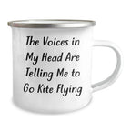 Kite Flying Adventure Camping Mug Gifts for Men from Family, Funny Quote 'The Voices In My Head Are Telling Me To Go Kite Flying' on Father's Day