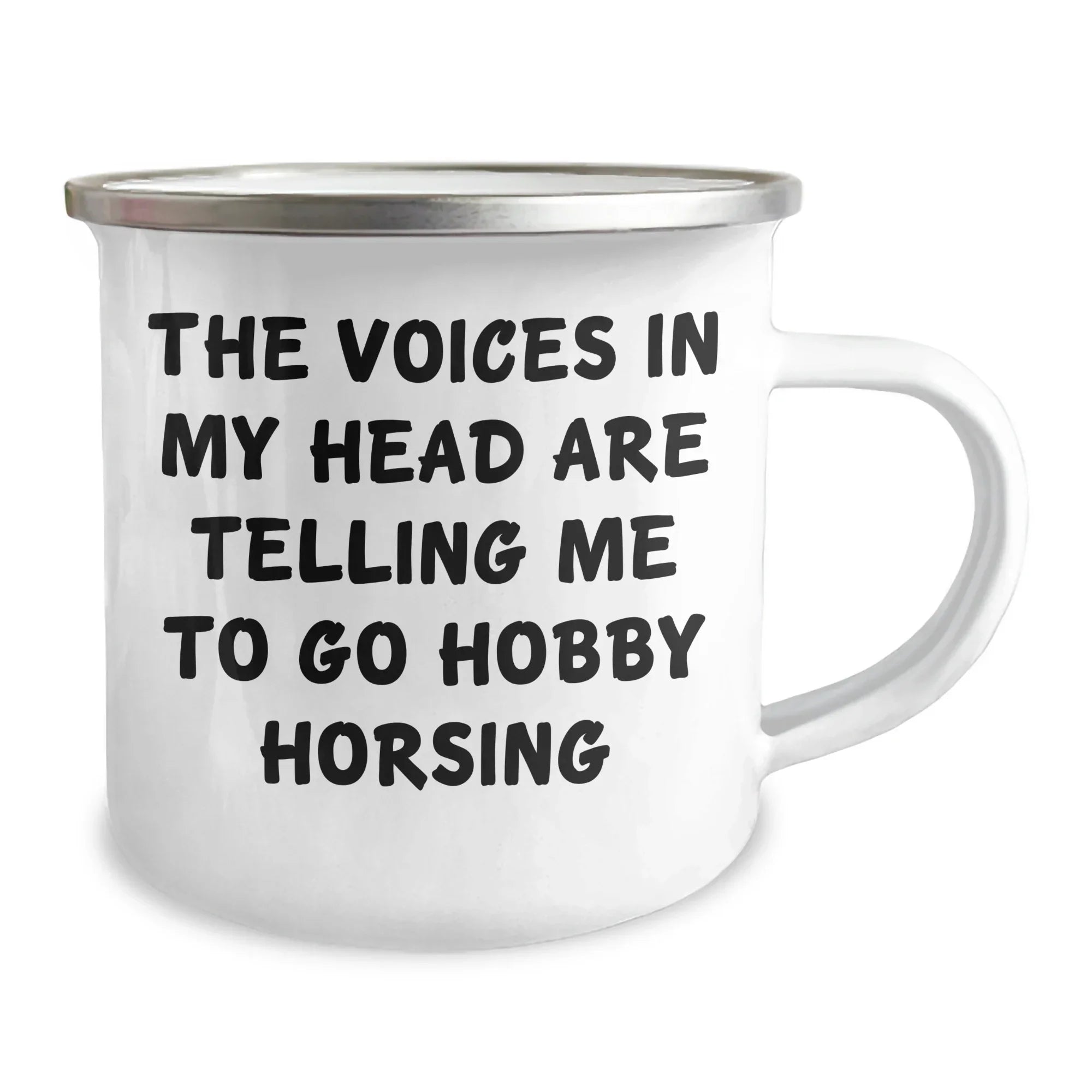 Hobby Horsing Gifts for Men, Funny Camping Mug - 'The Voices In My Head Are Telling Me To Go Hobby Horsing', Father's Day Unique Gifts from Friends to Family