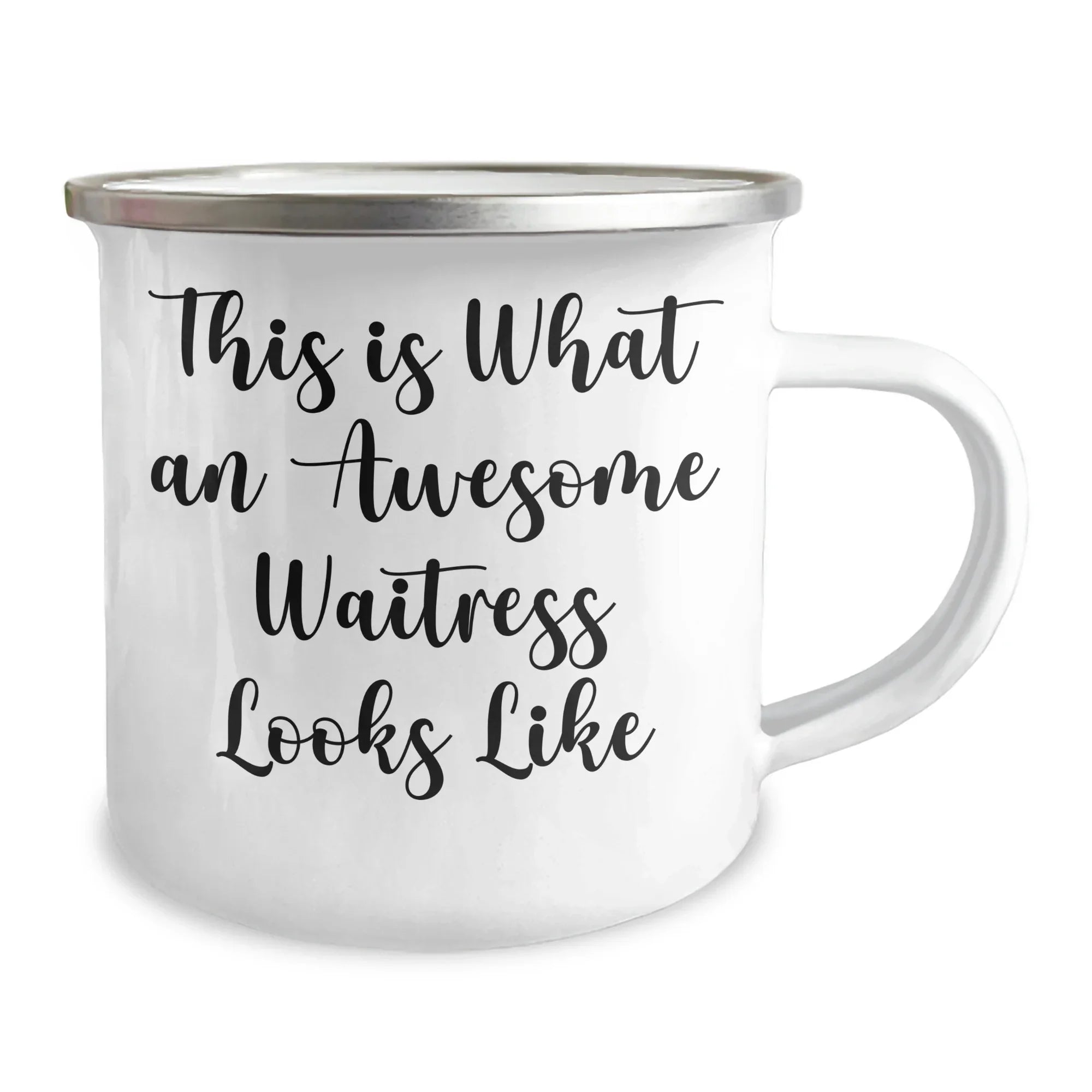 Funny Waitress Gifts, Gifts from Men to Waitress, Camping Mug for Father's Day, 'This Is What An Awesome Waitress Looks Like' Quote, 12 oz Stainless Steel with Enamel Finish