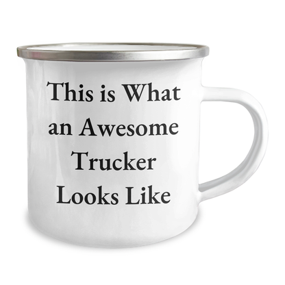 Funny Trucker Gifts from Men for Awesome Trucker on Father's Day - This Is What An Awesome Trucker Looks Like Camping Mug, 12 oz Stainless Steel - Image 2