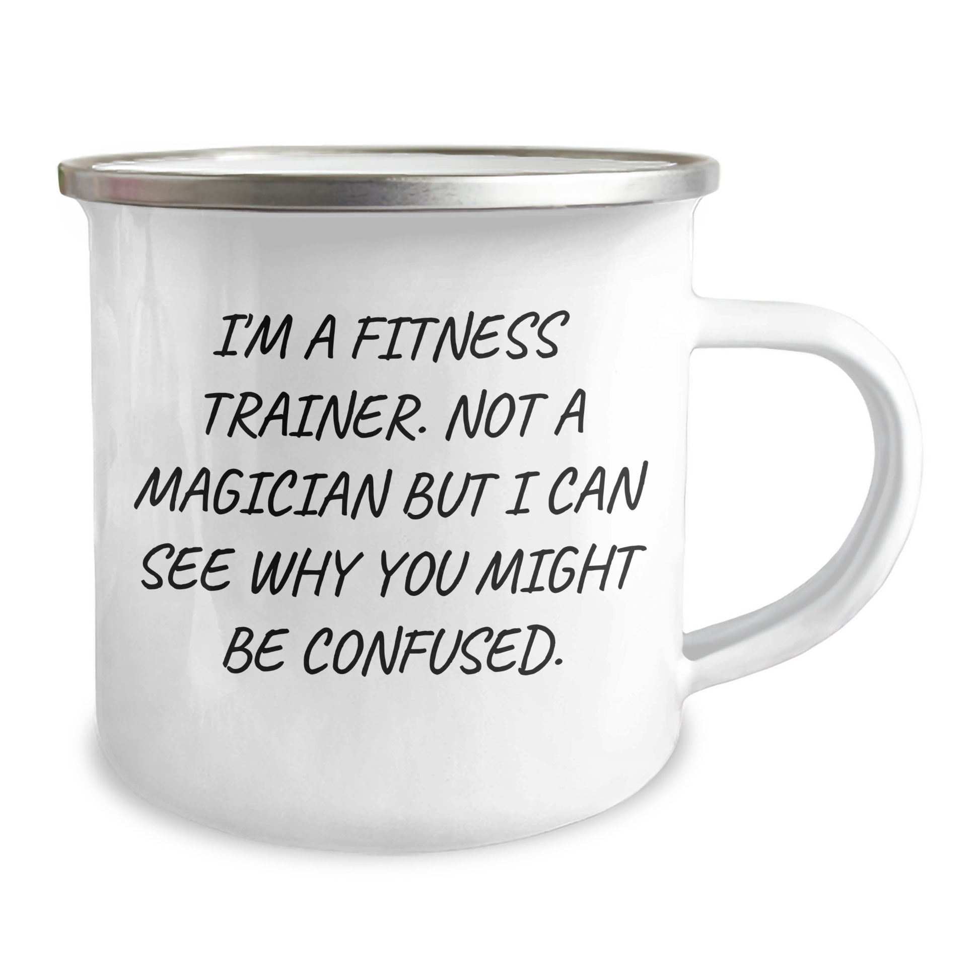 Fitness Trainer Gifts from Friends for Him, Funny Quote Camping Mug, 12 oz Stainless Steel with Enamel Finish for Men, Perfect for Father's Day - Image 2