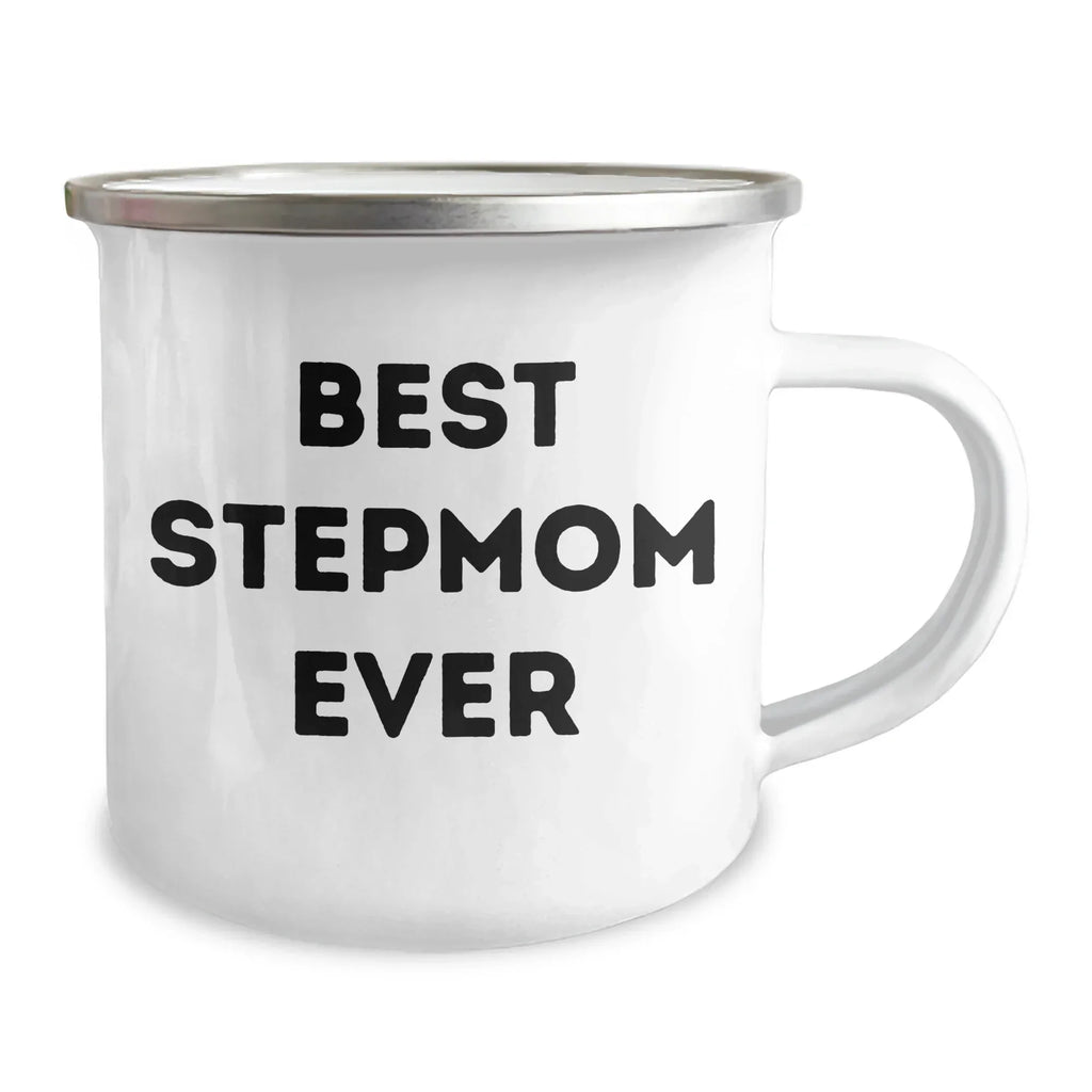 Funny Stepmom Gifts from Men to Best Stepmom Ever for Father's Day Unique Camping Mug, 12 oz Stainless Steel with Enamel Finish
