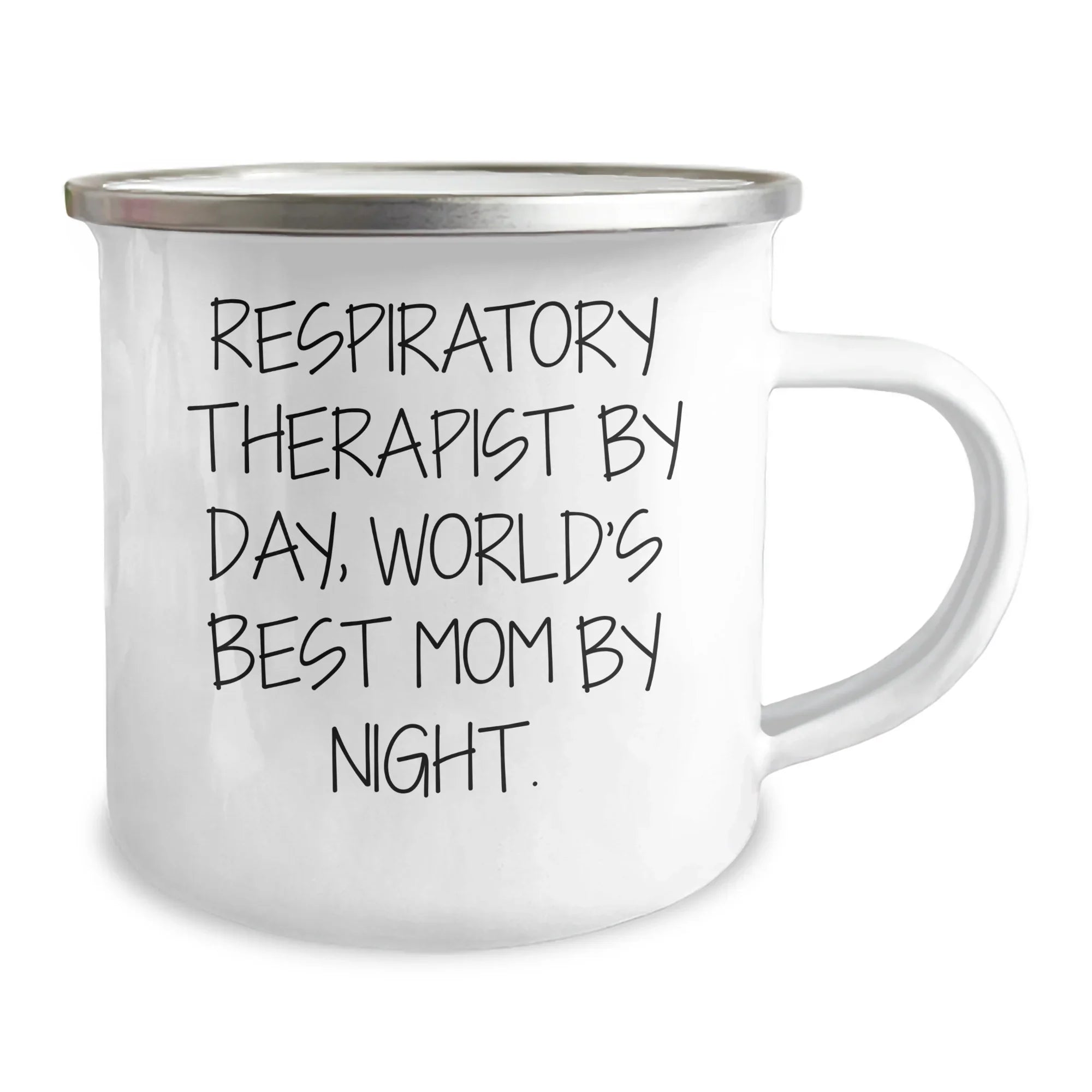 Respiratory Therapist Camping Mug, Funny Quote Gifts for Men, Father's Day Unique Gifts from Family, 'Respiratory Therapist By Day, World's Best Mom By Night', 12 oz Stainless Steel Enamel Finish