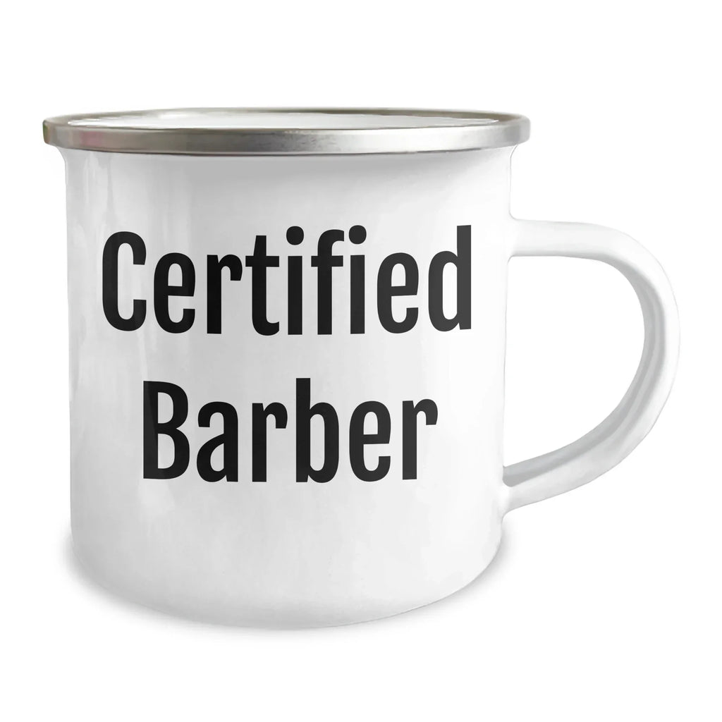 Funny Certified Barber Gifts for Men, Unique Camping Mug for Father's Day, 'A Cut Above the Rest' Quote, 12 oz Stainless Steel with Enamel Finish