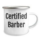 Funny Certified Barber Gifts for Men, Unique Camping Mug for Father's Day, 'A Cut Above the Rest' Quote, 12 oz Stainless Steel with Enamel Finish