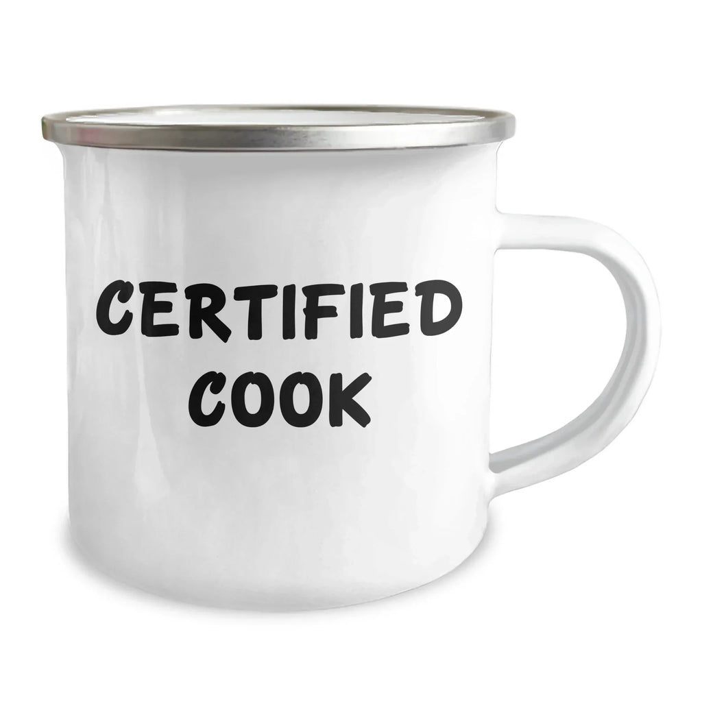 Cooking with Love, Funny Quote, 12 oz Camping Mug for Cooks, Gifts from Friends to Family, Father's Day Unique Gifts