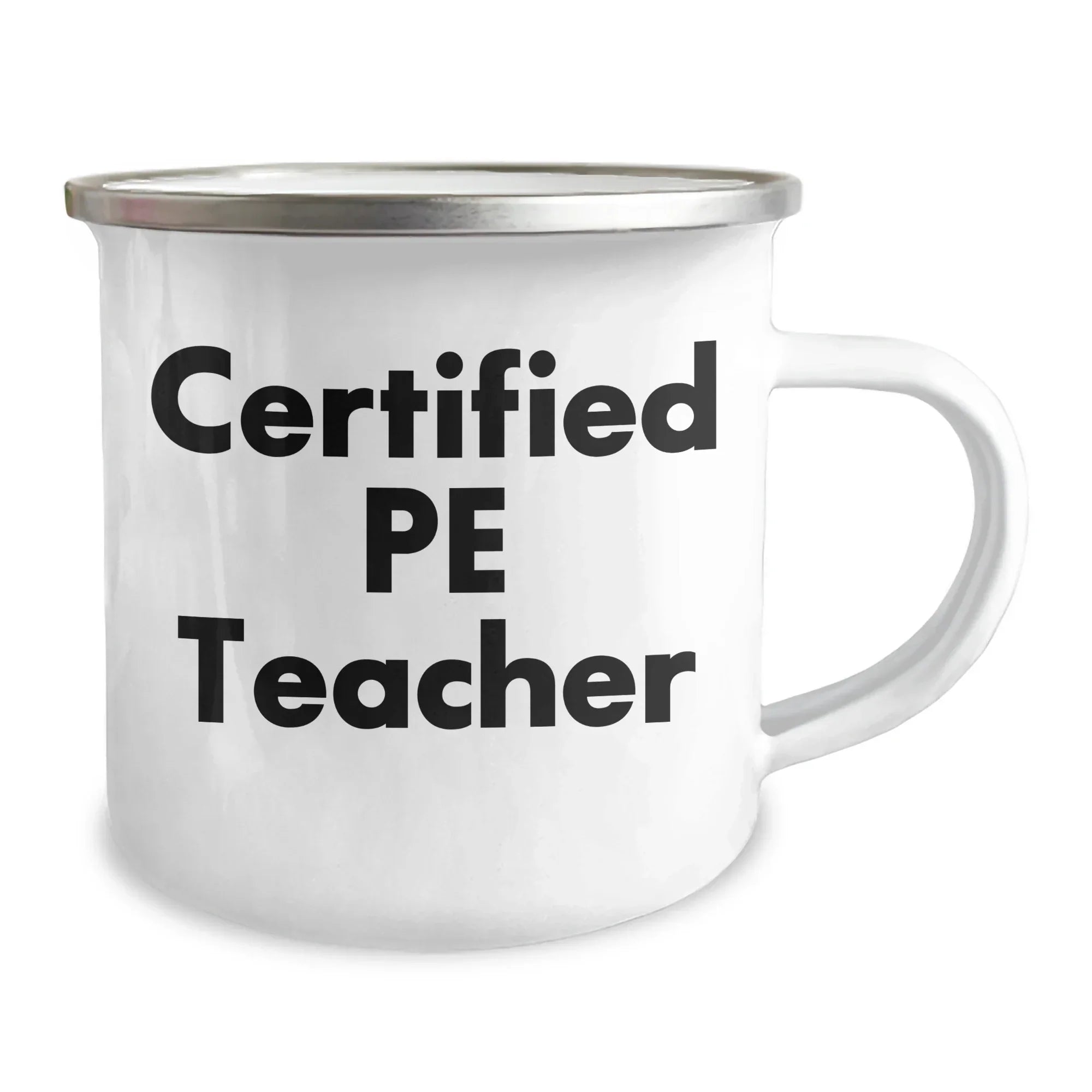 Funny PE Teacher Gifts from Friends for Father's Day Unique Camping Mug, Gifts for PE Teacher, Enamel Finish, 12 oz Stainless Steel