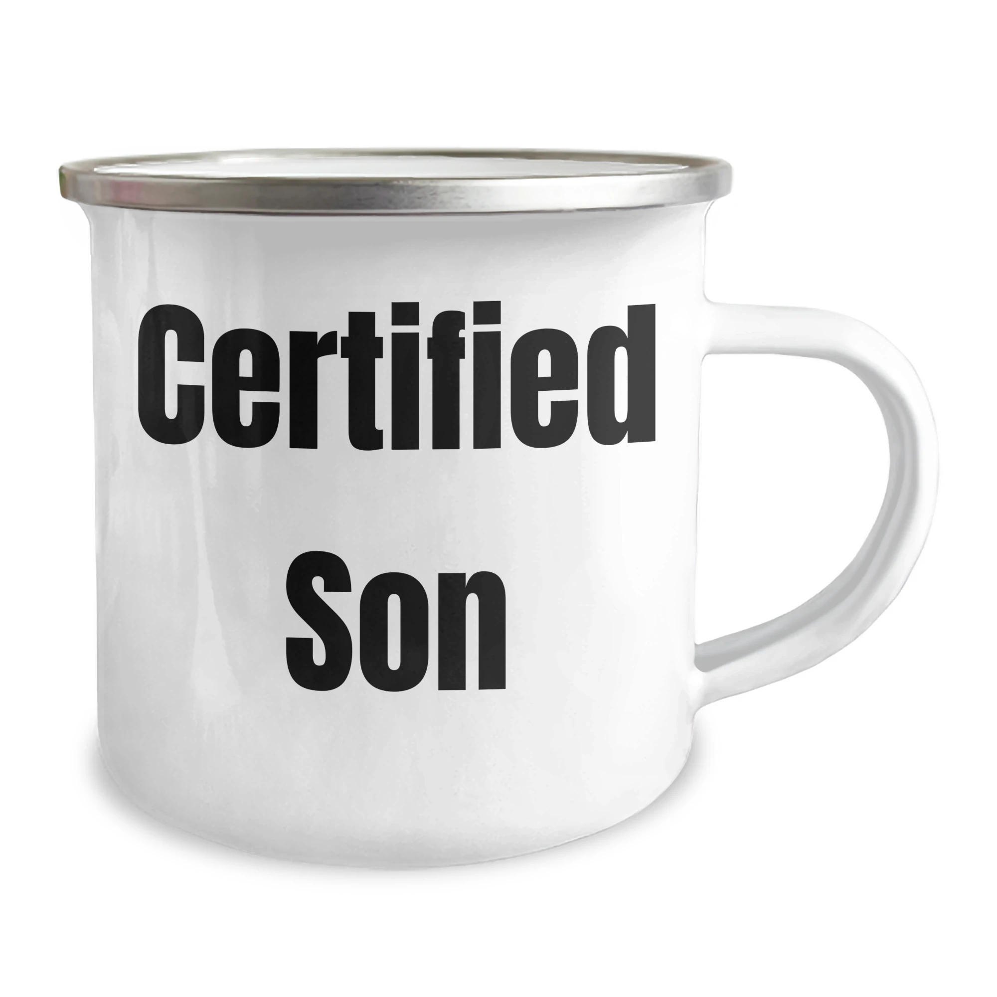 Funny Son Gifts, Camping Mug for Dad's Special Day, 'Certified Son' Quote, 12 oz Stainless Steel with Enamel Finish, Gifts from Family for Son