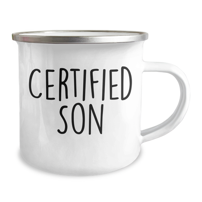 Funny Son Gifts from Mom on Father's Day - Camping Mug for Outdoorsy Dads, 12 oz, Stainless Steel with Enamel Finish, 'Certified Son' - Image 2