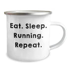 Funny Running Quotes Gifts for Men from Father's Day Unique Running Camping Mugs, Eat. Sleep. Running. Repeat. - 12 oz Stainless Steel with Enamel Finish