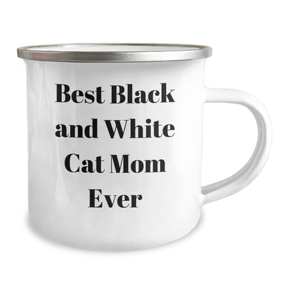 Funny Black and White Cat Mom Gifts from Friends for Father's Day Unique Camping Mug - Image 2